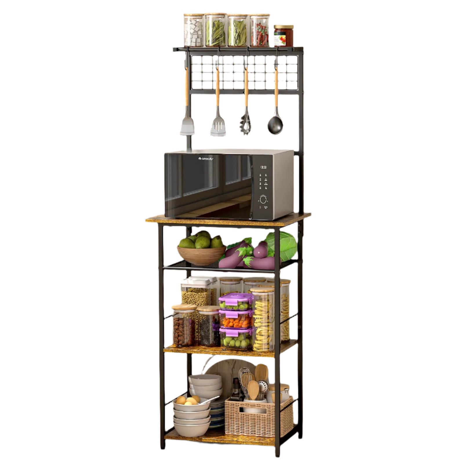 Coffee Stand Station with 4 S-Shaped Hooks, Farmhouse Corner