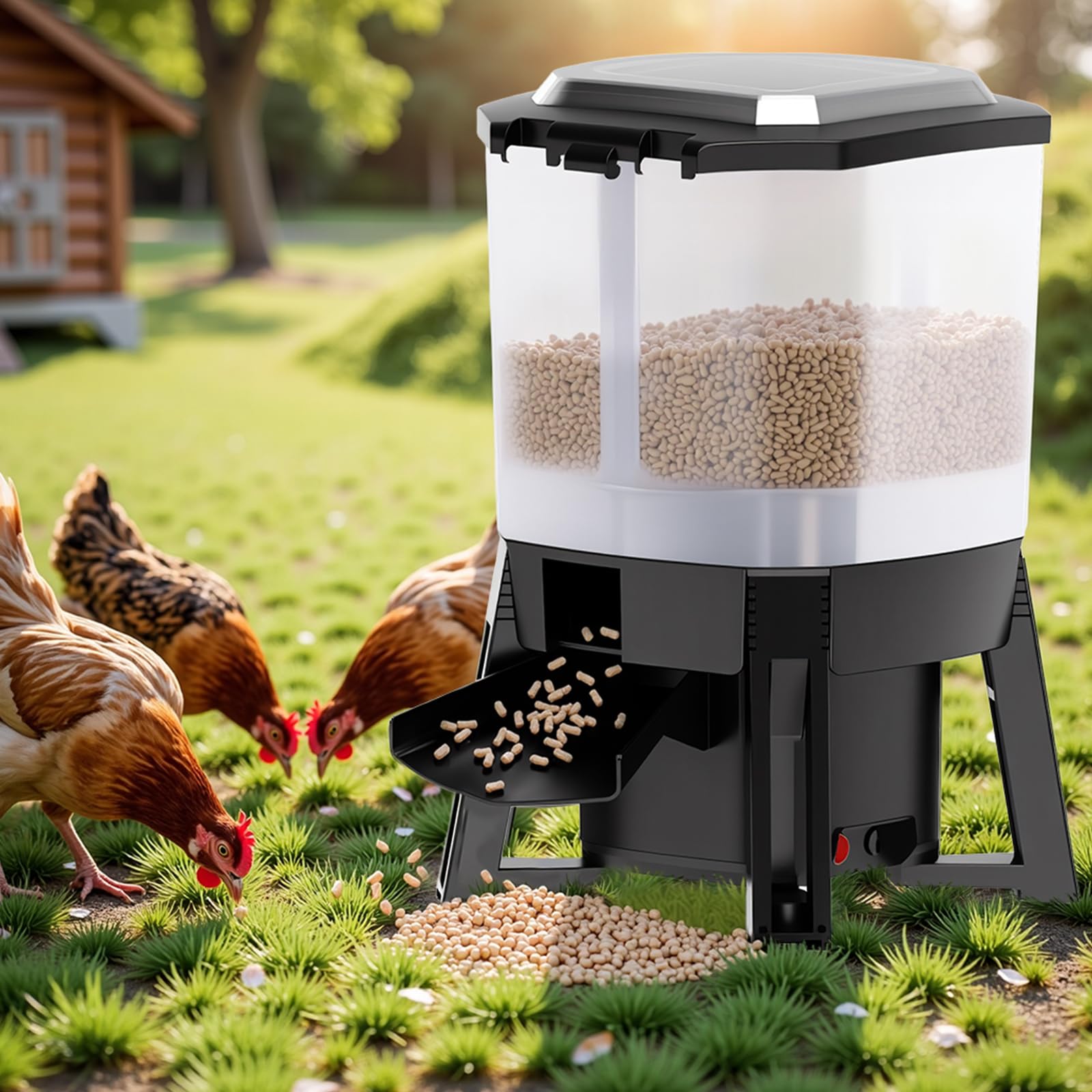 12L/3 Gal Automatic Chicken Feeder No Waste, Solar Powered, Poultry Feeder