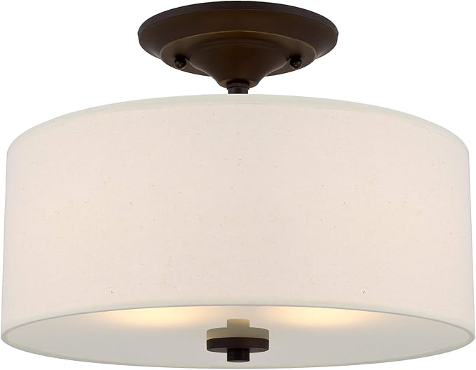 " 2-Light Semi-Flush Mount Ceiling Light Fixture with Off-White Fabric