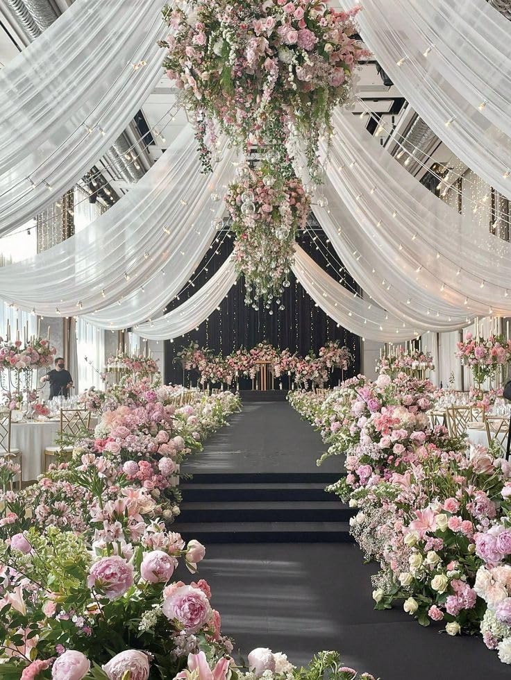 Ceiling Drapes Hanging Kit for Wedding with Hanging Ring and 6 Panels 5ftx15ft