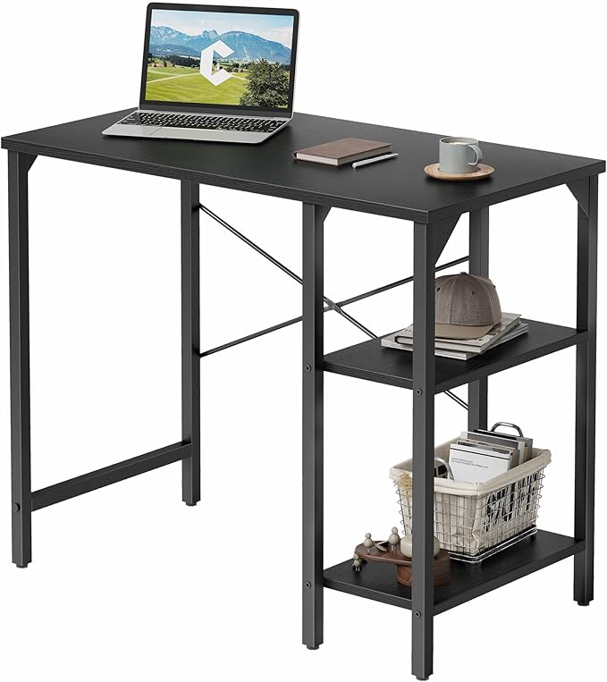 Small Computer Desk, 35 Inch Home Office Desk with Storage Shelves