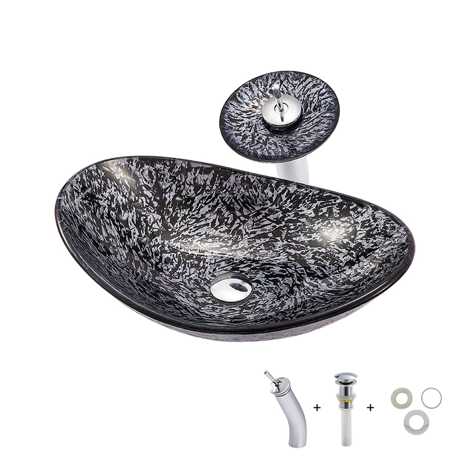 Modern Bathroom Sinks and Faucet Combo, Artistic Tempered Glass Sink