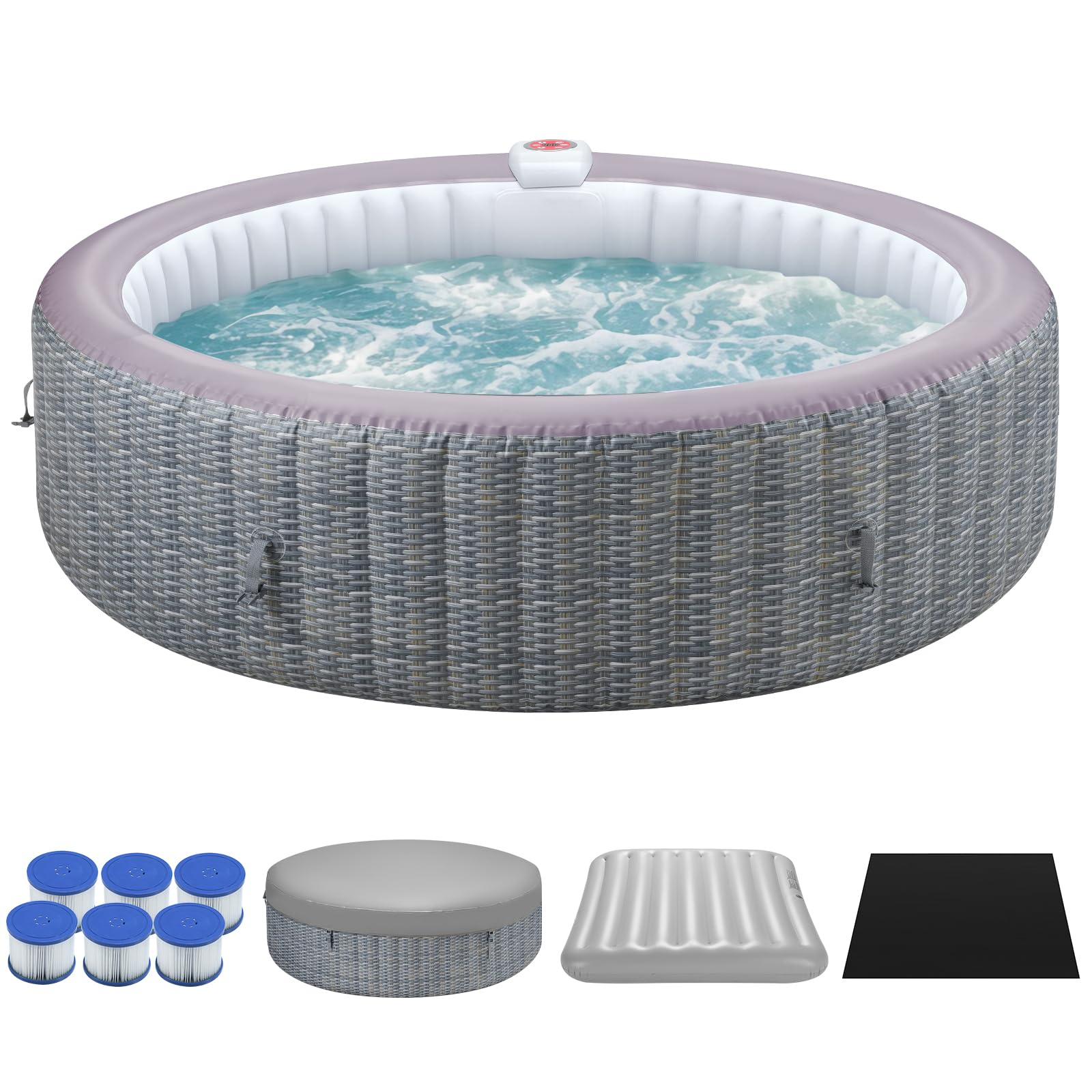 82" Inflatable Hot Tub for 4-6 People, 130 Soothing Bubble Jets Portable Ourdoor Spa