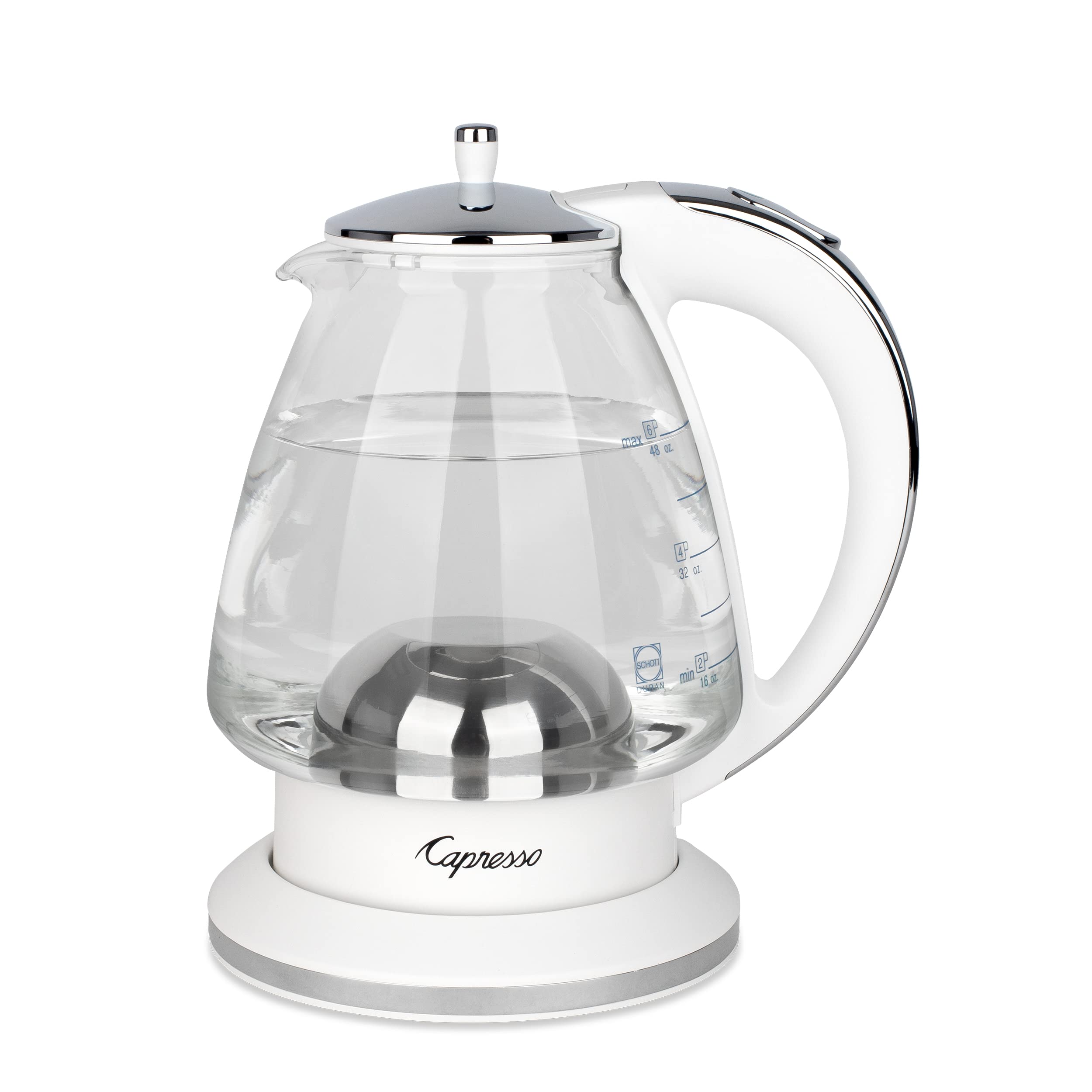 H2O Glass Kettle, 240.02, White and polished chrome, 48 ounces