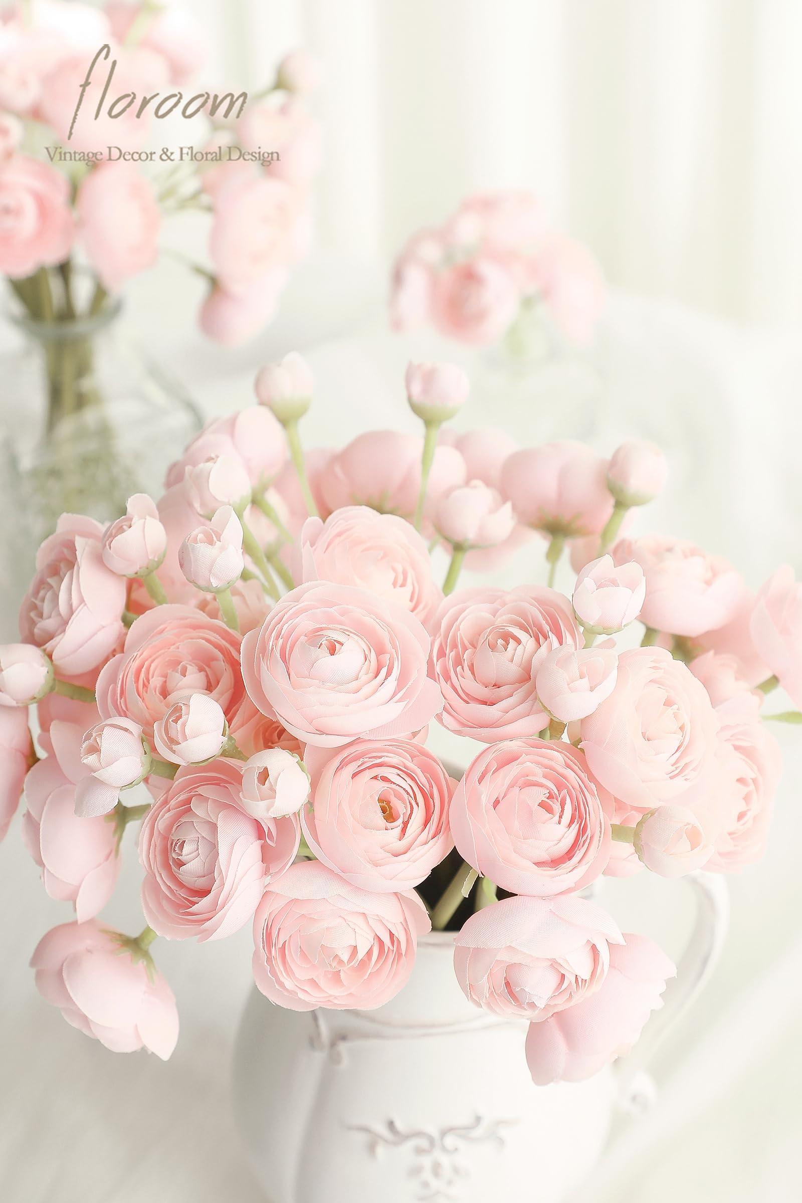 Ranunculus Artificial Flowers 18 Pcs Blush Faux Silk Mini Ranunculus Bulk Fake Wedding