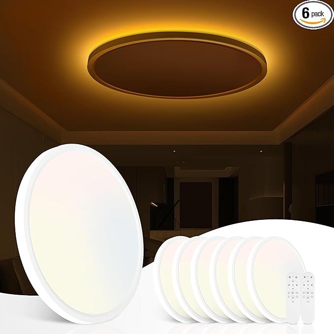 6 Pack 12 Inch LED Flush Mount Ceiling Light with Night Light 2000K