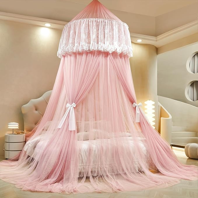 Princess Bed Canopy for Girls – Double Layer Sheer Mesh Dome
