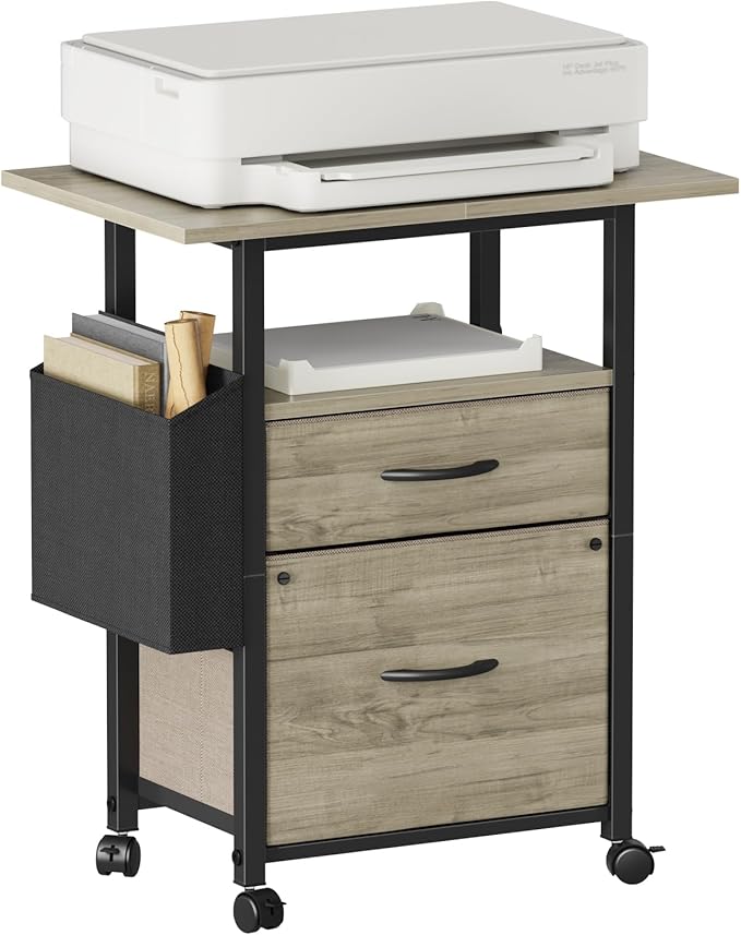 2 Drawer File Cabinet with 24'' Extended Desktop, Mobile Filing Cabinet