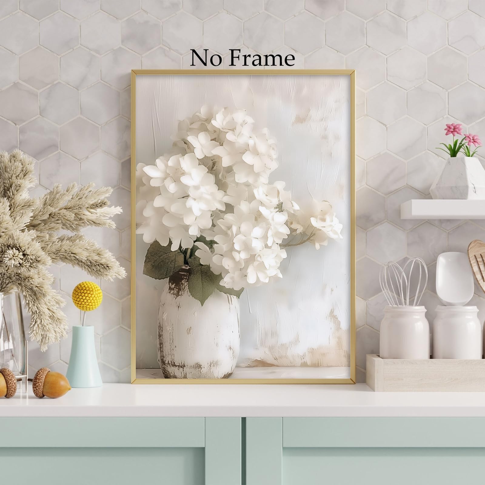 Vintage Hydrangea Picture Farmhouse Flower Canvas Wall Art Rustic Country Artwork White