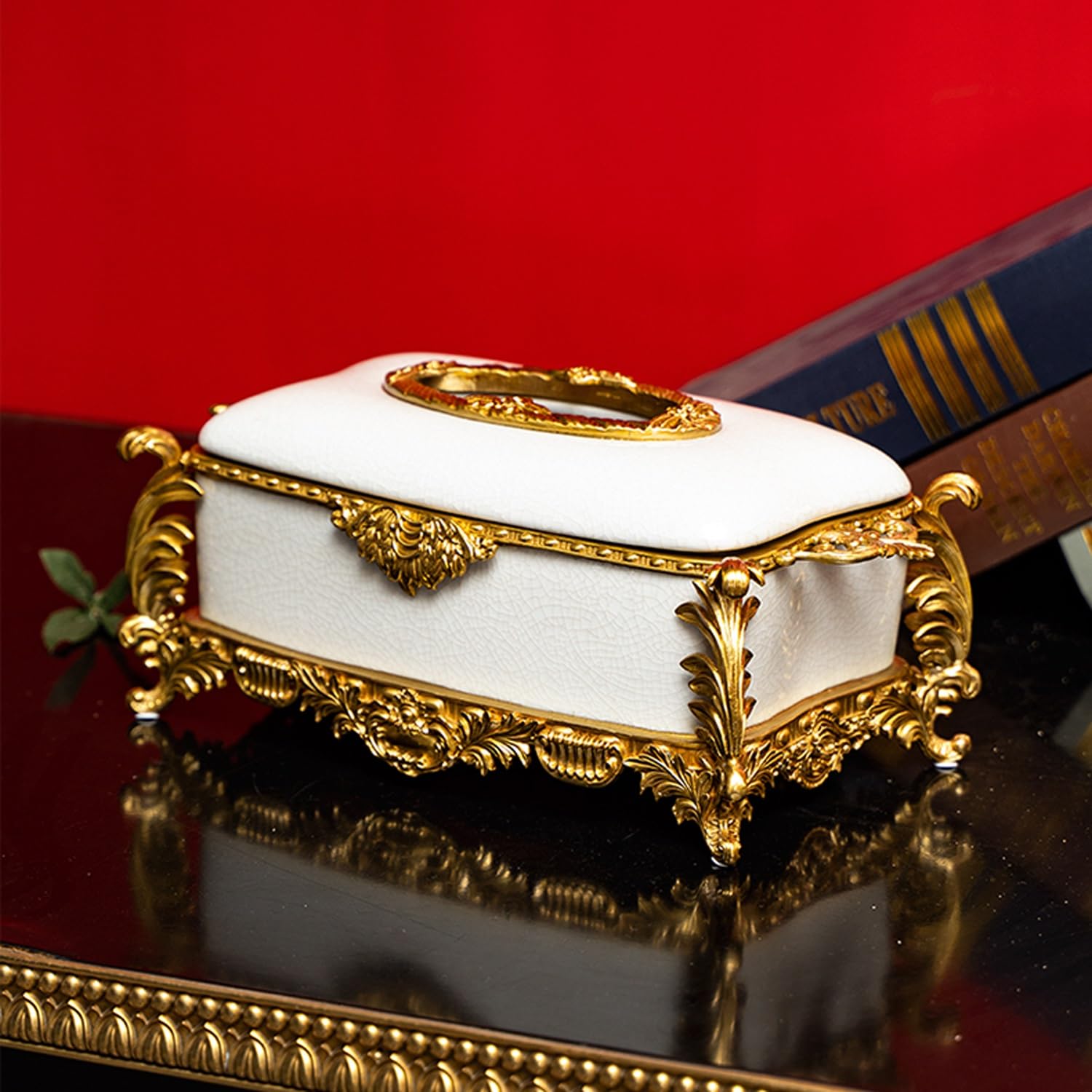 Tissue Box Cover, Luxury Ceramic Brass Tissue Box Holder Organizer, Paper Cover Case