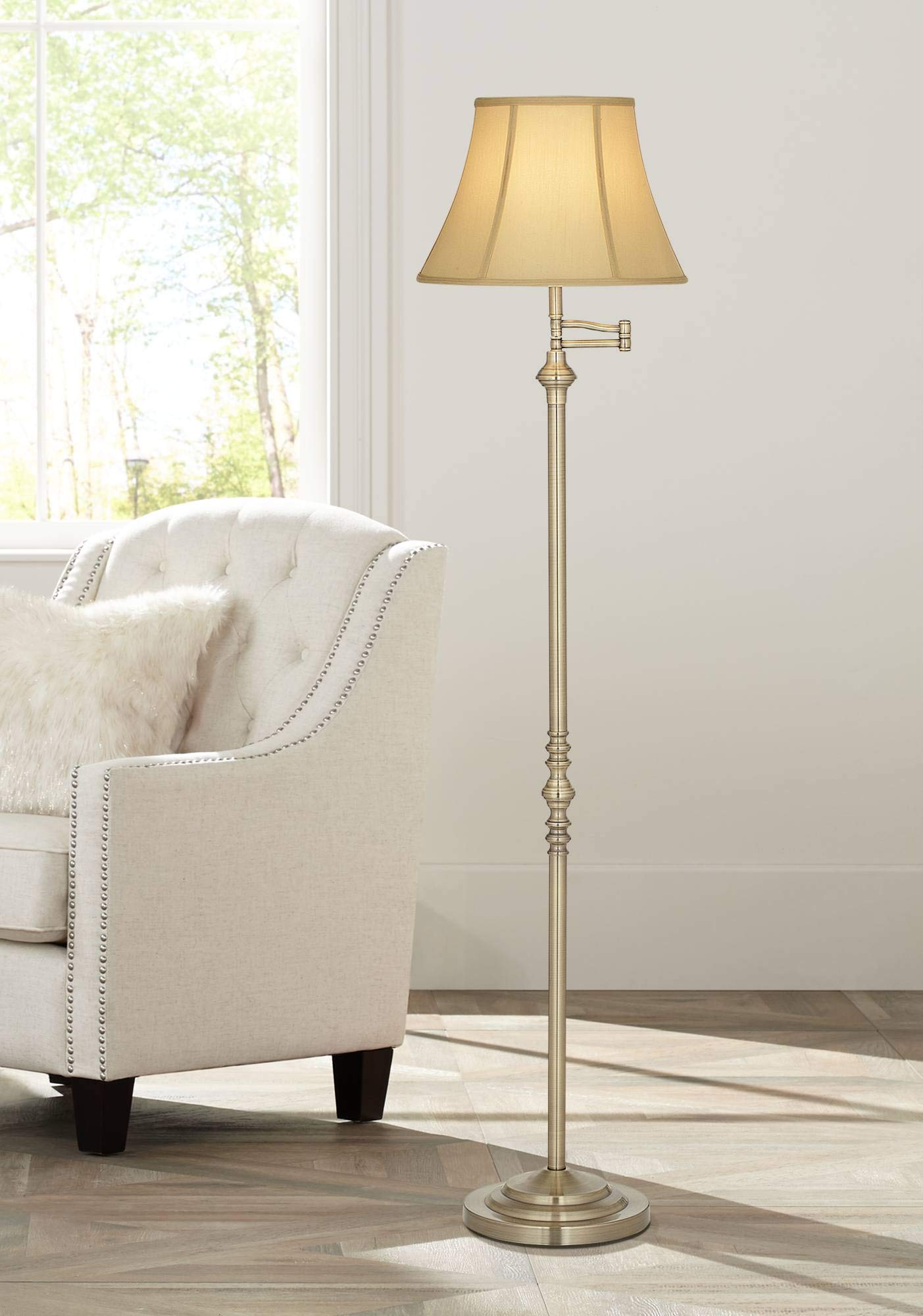 Montebello Traditional Adjustable Swing Arm Floor Lamp Standing 60" Tall Antique Brass