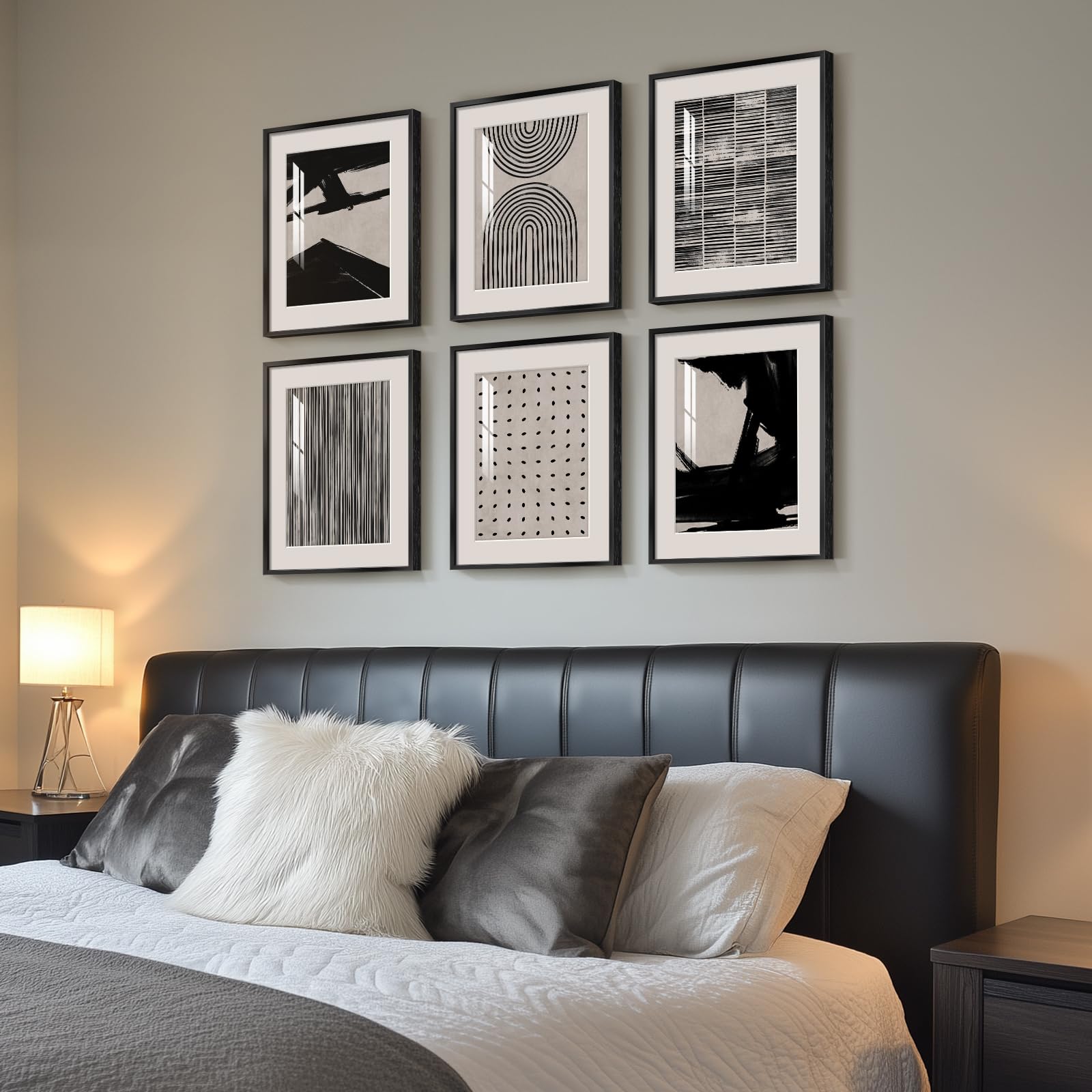 Framed Black and White Abstract Wall Art, 6 Pieces Modern Prints Paintings Artwork