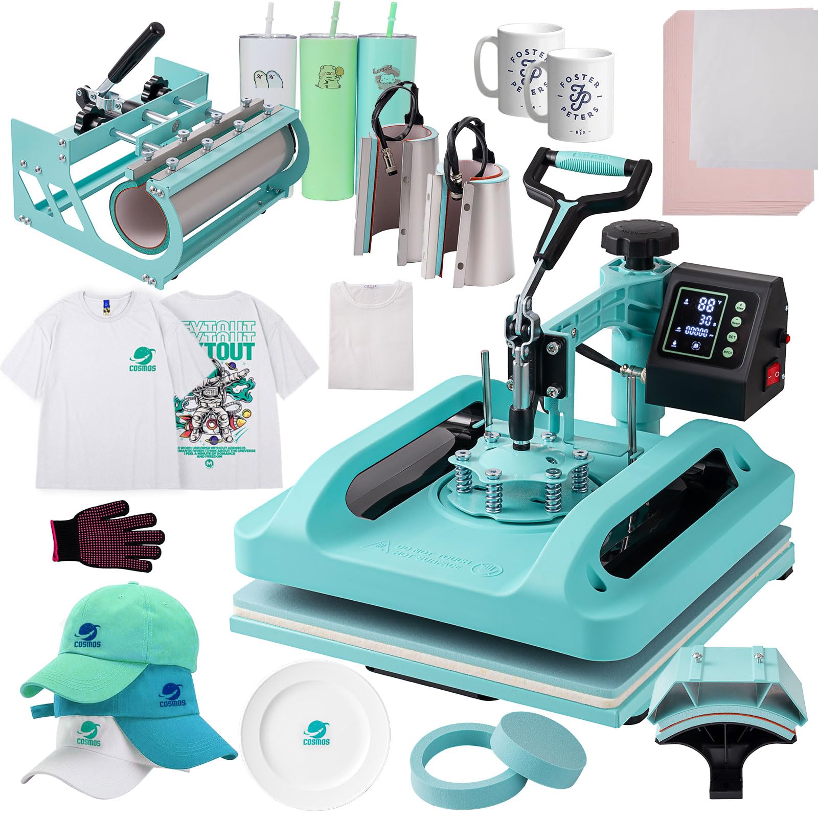 Heat Press 15x15 Inch, 8 in 1 Heat Press Machine with 30 OZ Tumbler Attachment