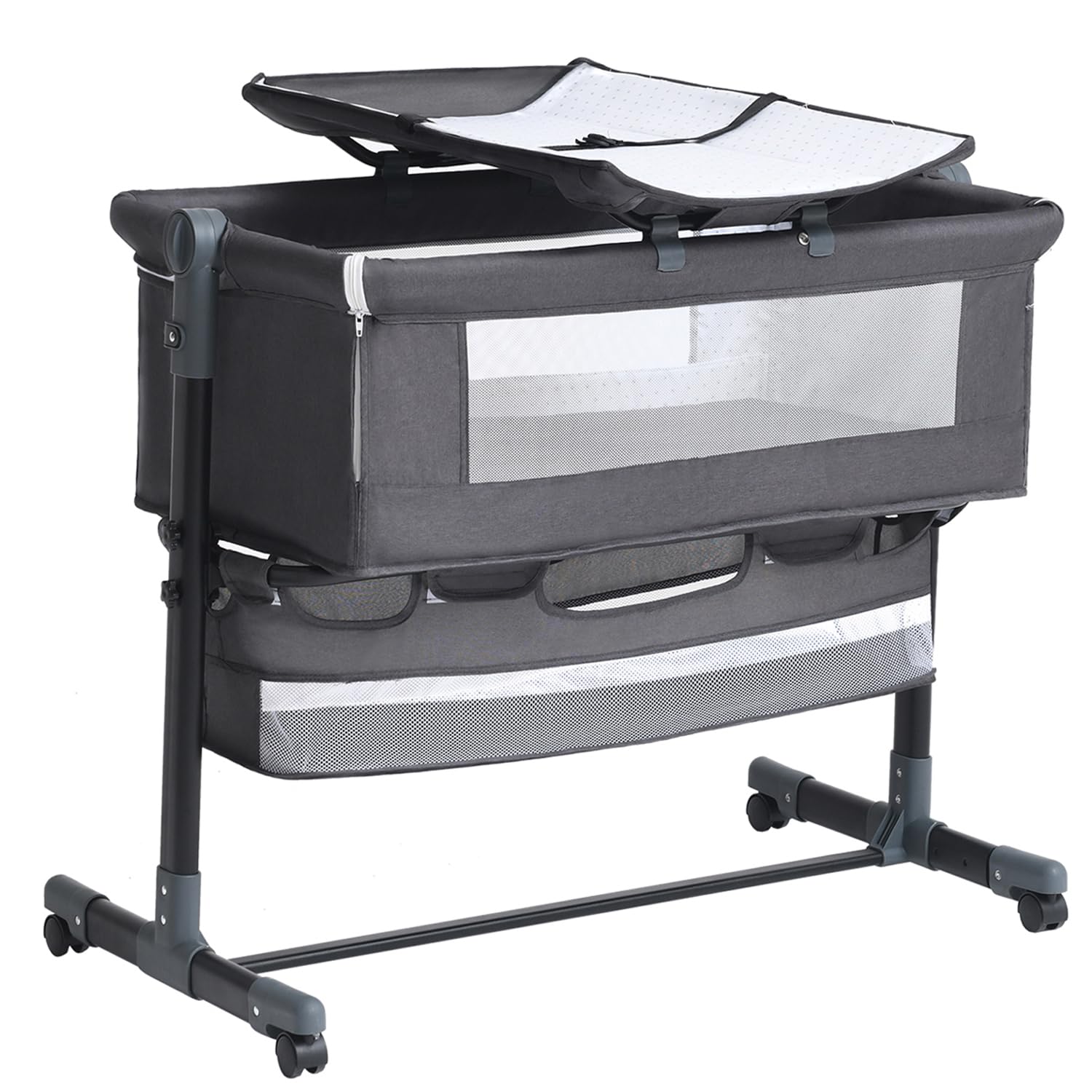 Bedside Crib, 3 in 1 Bassinet with Quick Height Adjustment and Mosquito Nets Rocking