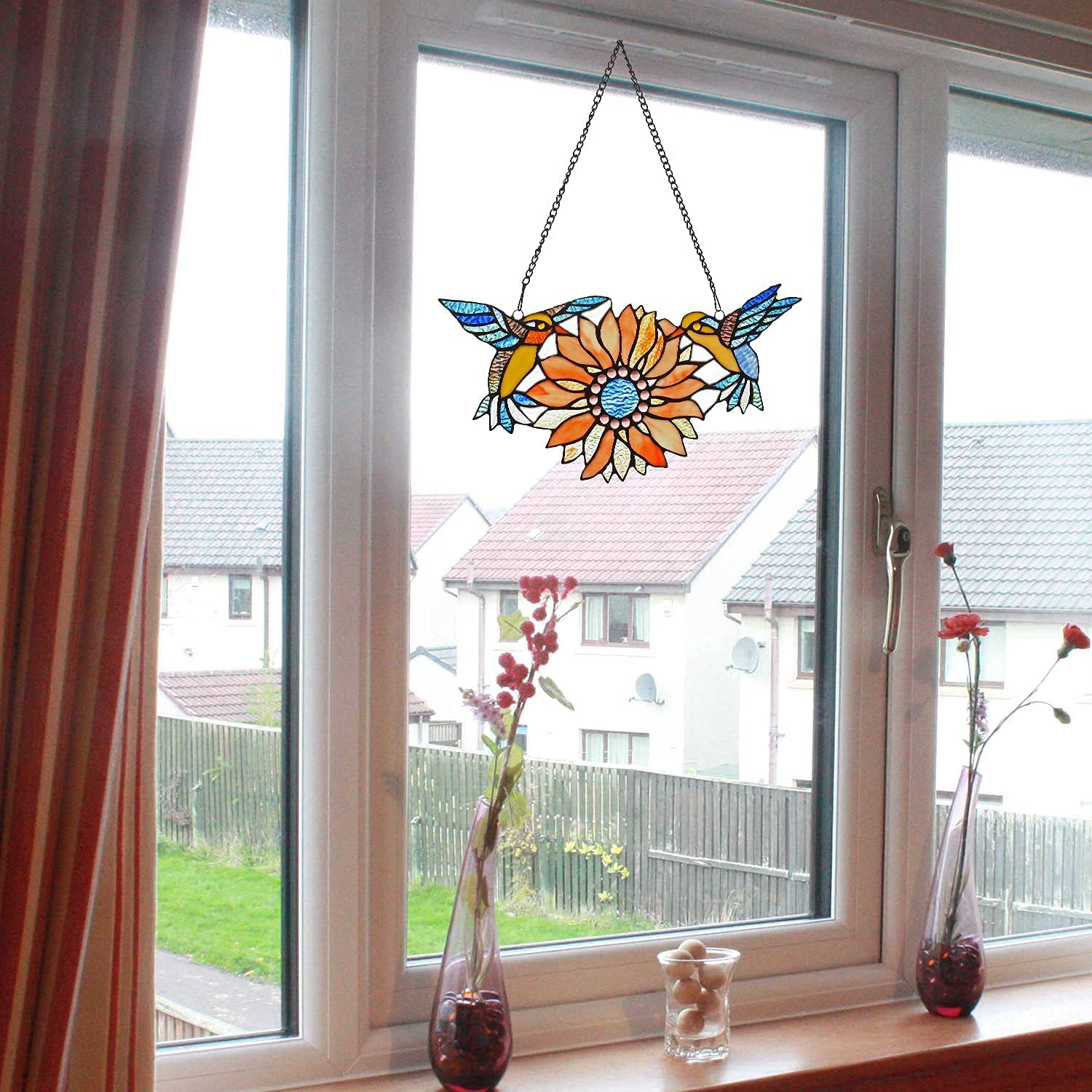 Stained Glass Window Hangings Sunflower Birds Window Panels Suncatchers