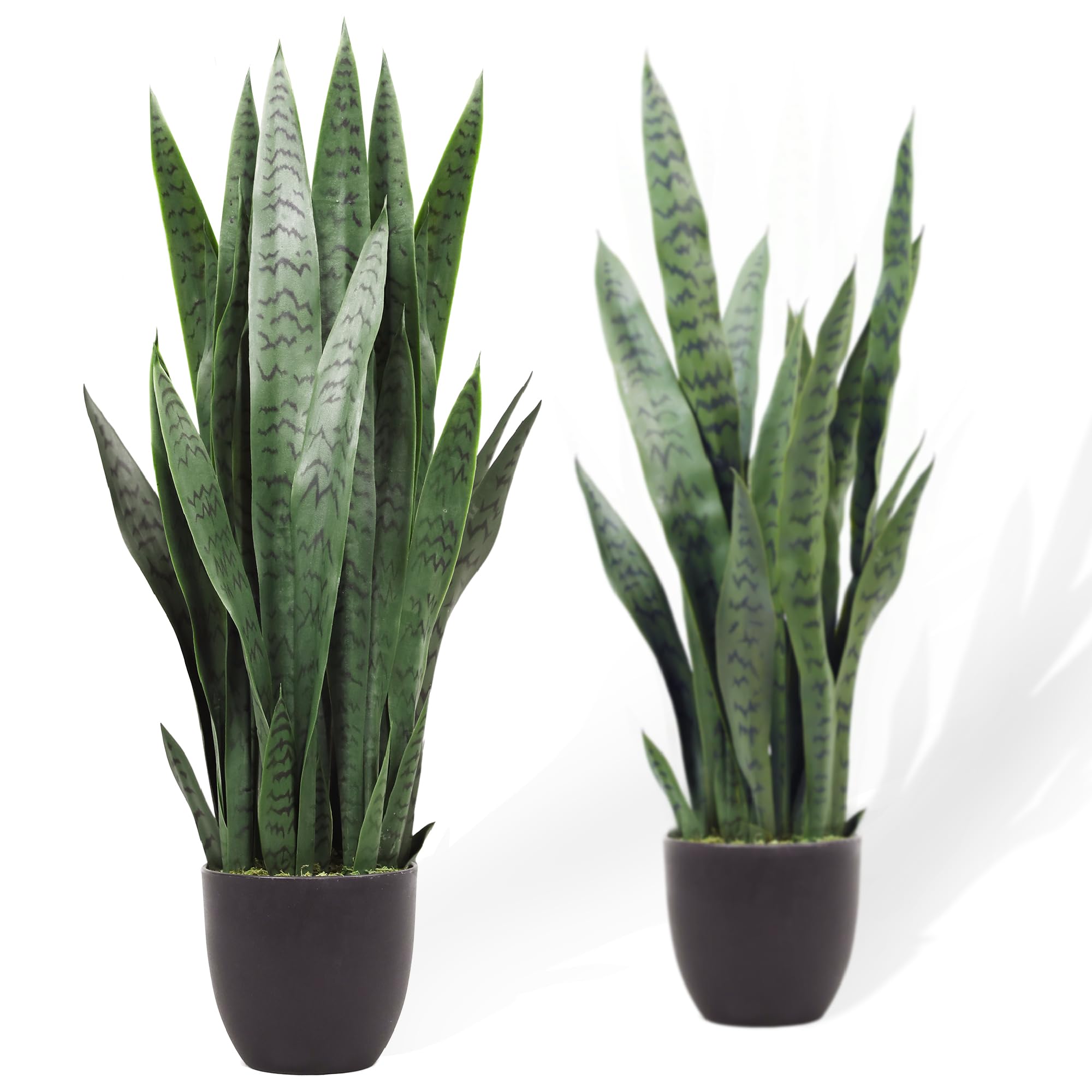3FT 2-Pack Artificial Snake Plant, Fake Sansevieria Indoor Outdoor, 28 Thick PE Leaves