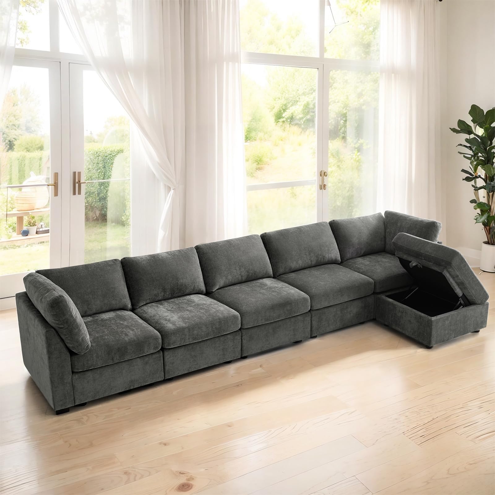Sofa Couch Set with Storage Ottoman for Living Room