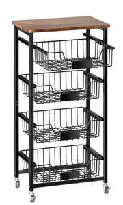 5-Tier Utility Kitchen Organizer and Storage Cart with Pull-Out Baskets and Wood Top