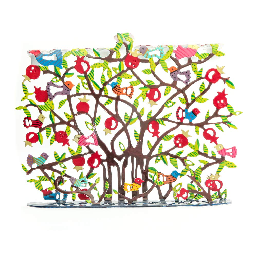 Hanukah Menorah Laser Cut Multi Color Pomegranate Design by Artist