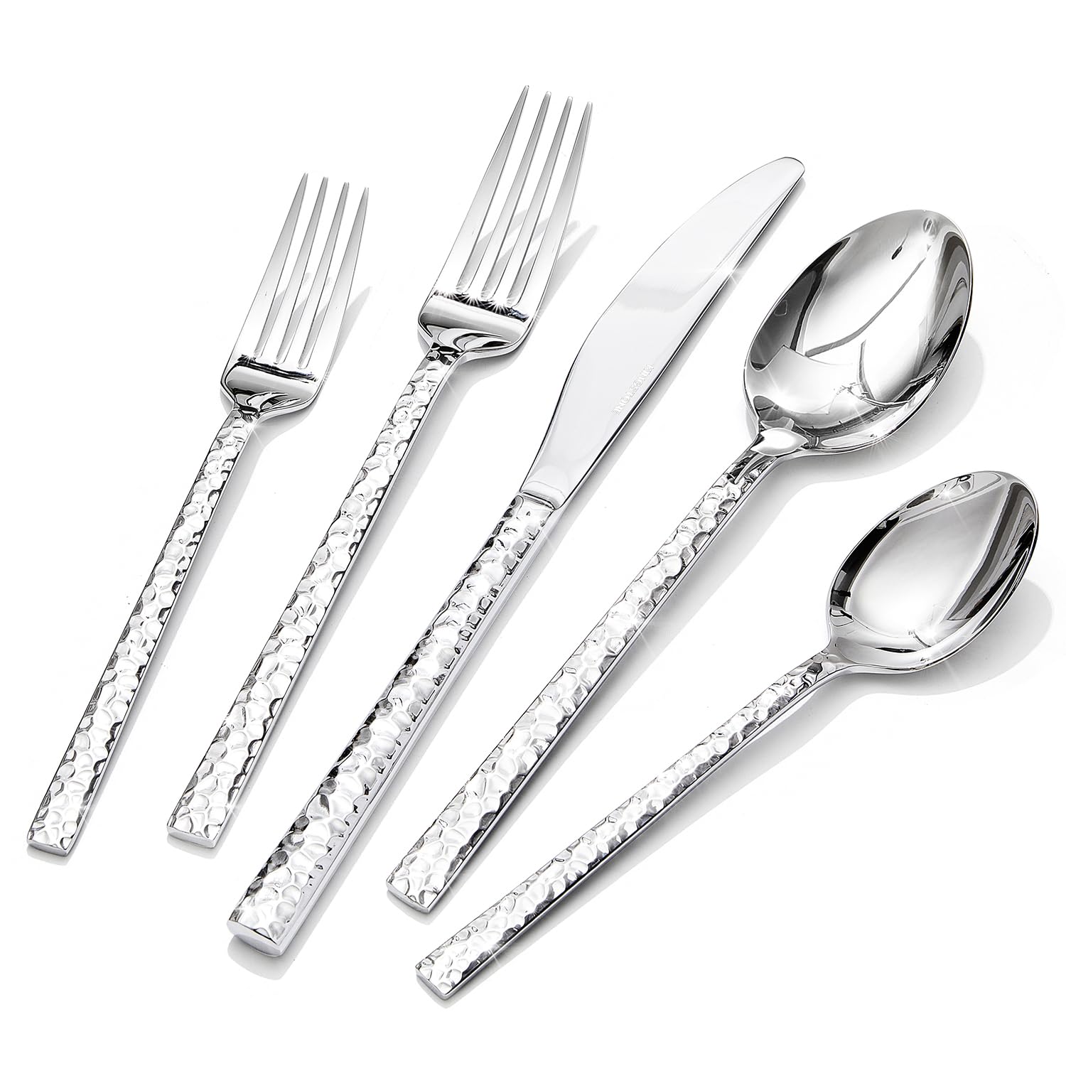 40 Piece Hammered Silverware Set, 18/10 Stainless Steel Flatware Set for 8