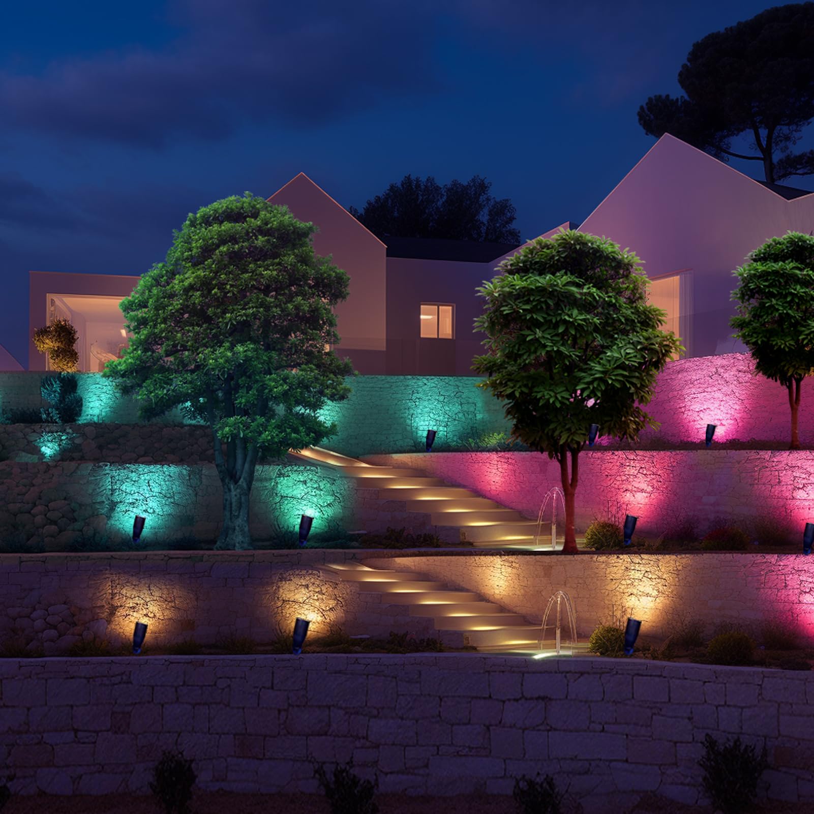RGB Low Voltage Landscape Lighting, Brass Color Changing Landscape Lights