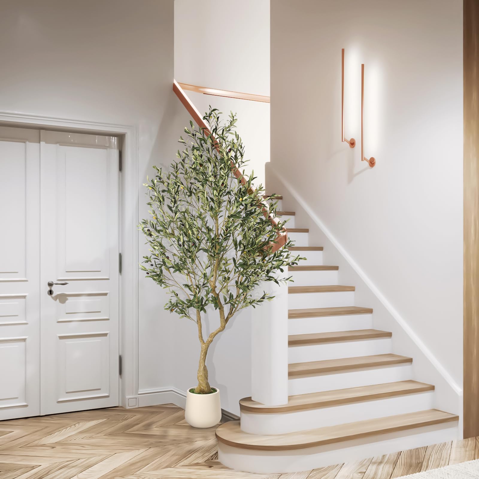 7ft Artificial Olive Tree with Tall Exquisite Planter - Realistic Fake Olive Tree