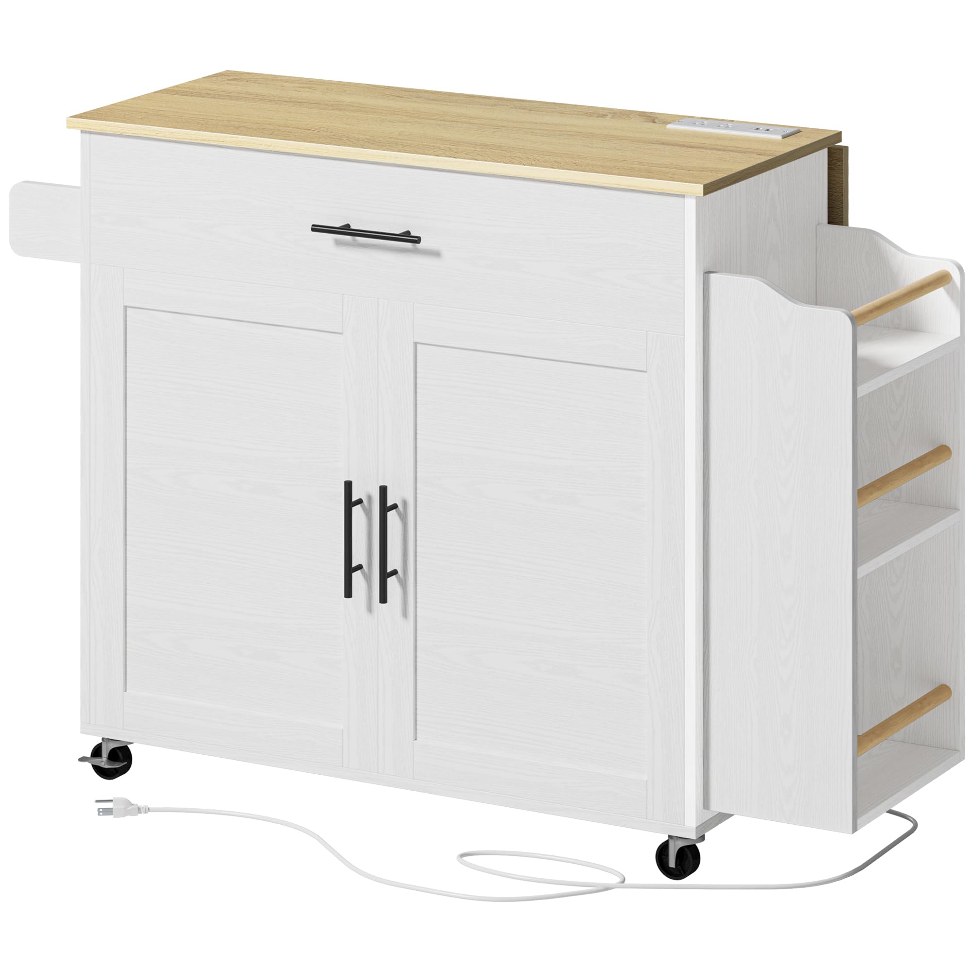 Kitchen Island with Storage, Rolling Kitchen Island on Wheels with Drop Leaf