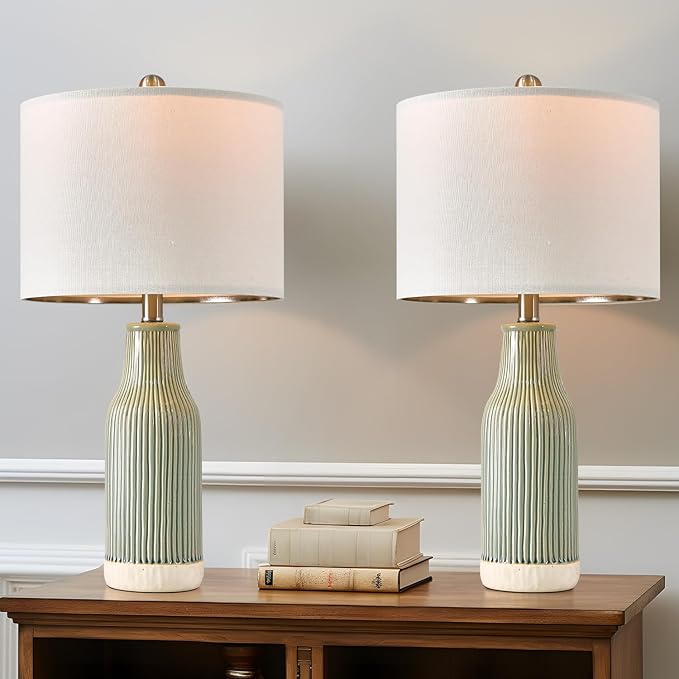 inches Modern Ceramic Table Lamp Set of 2 for Living Room, Farmhouse