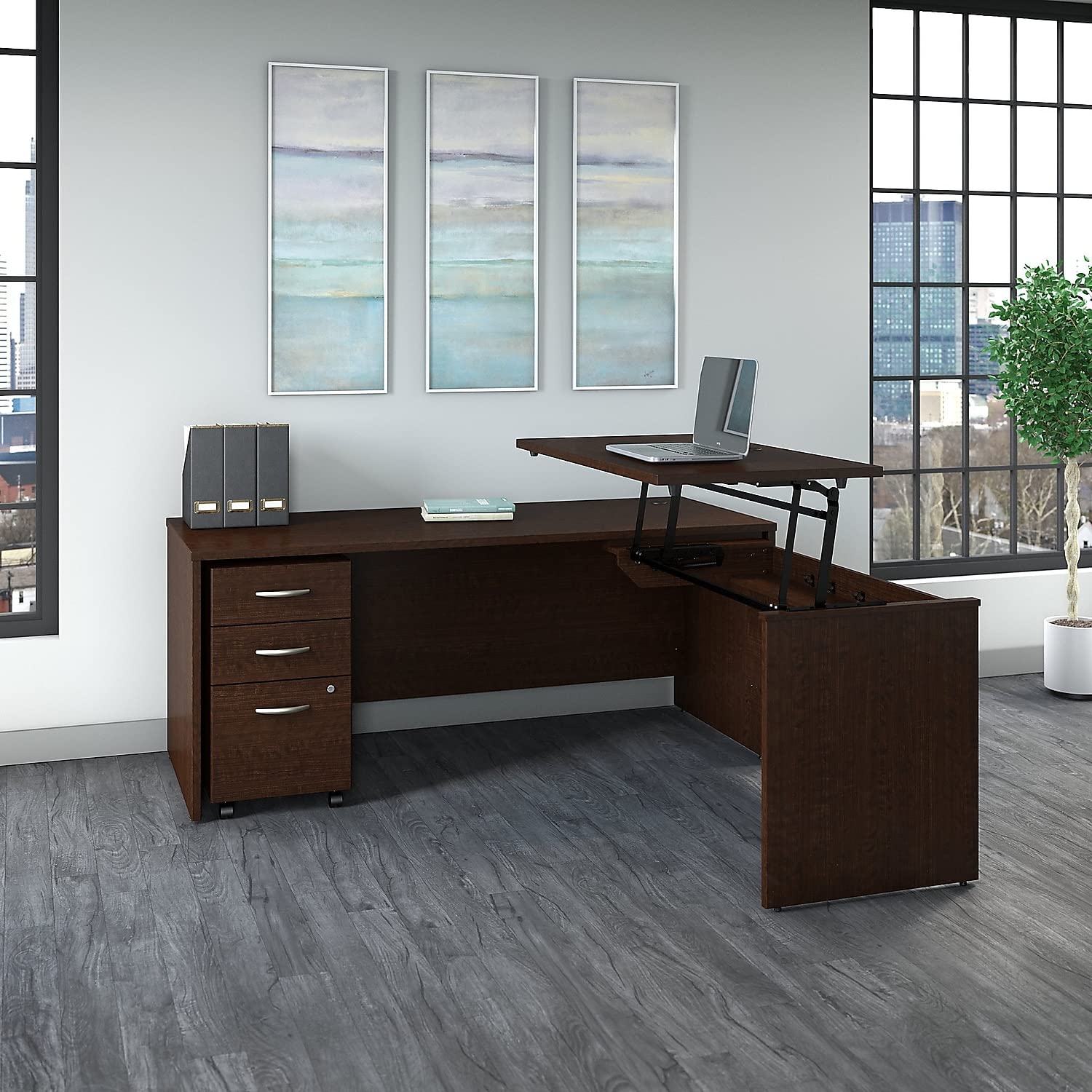 Series C 72W x 30D 3 Position Sit to Stand L Shaped Desk with Mobile File Cabinet