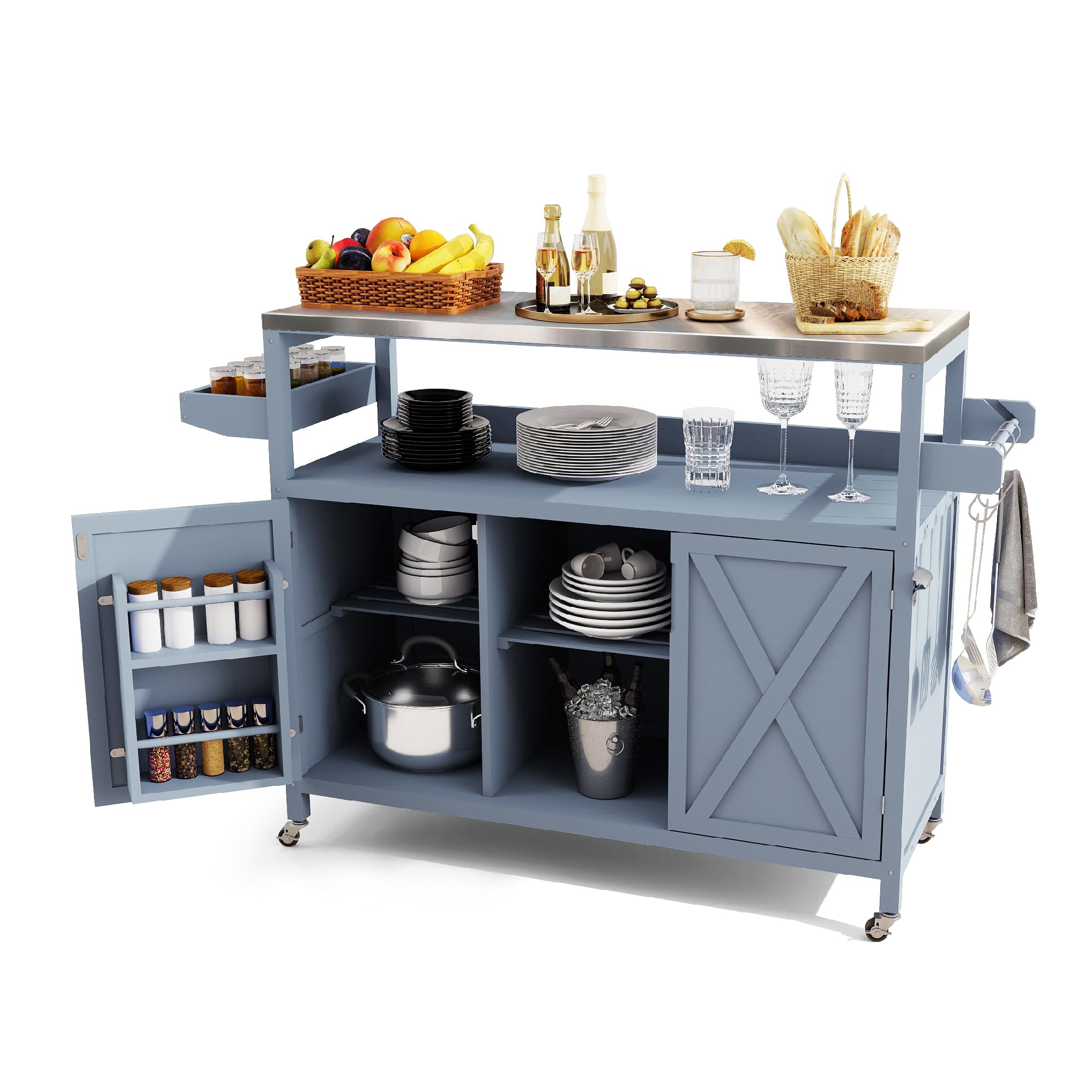 Outdoor Kitchen Island,Stainless Steel Tabletop Outdoor Grill Cart