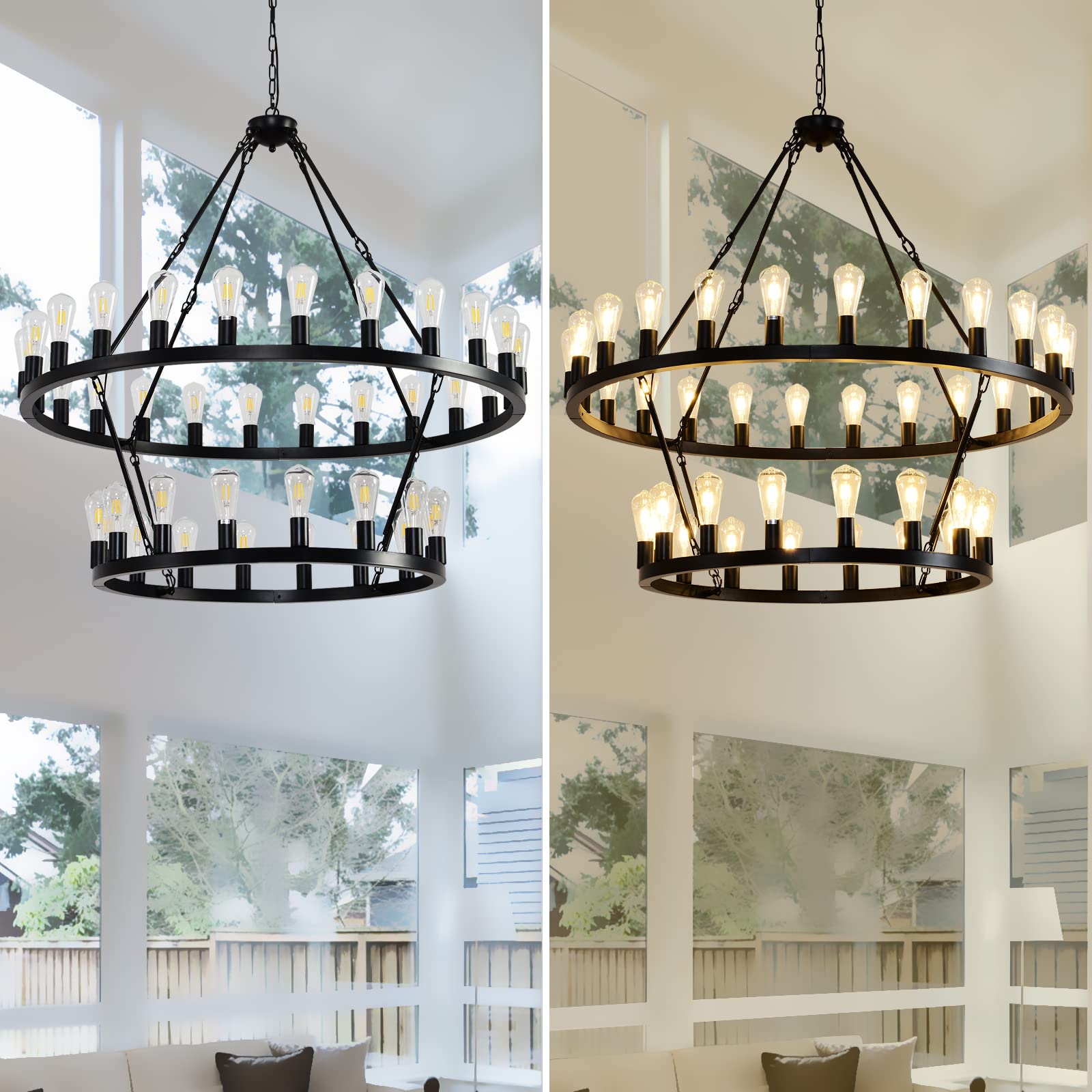 48 Inch Black Extra Large Wagon Wheel Chandelier