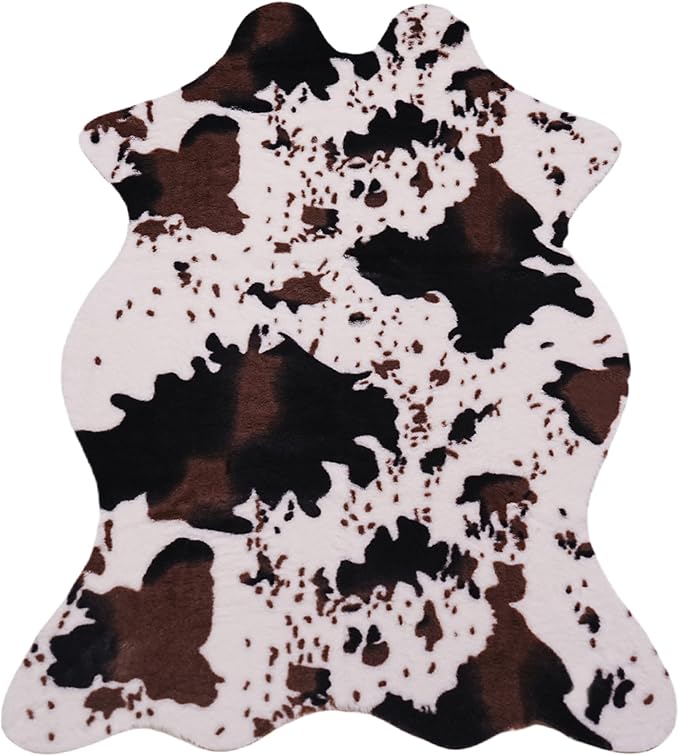 Cow Print Rug - Western Faux Cowhide Rugs Soft Faux Fur Rug for Living Room