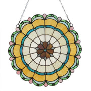 16 Inch Round Stained Glass Window Hanging Panel Tiffany Style Ornament Handmade