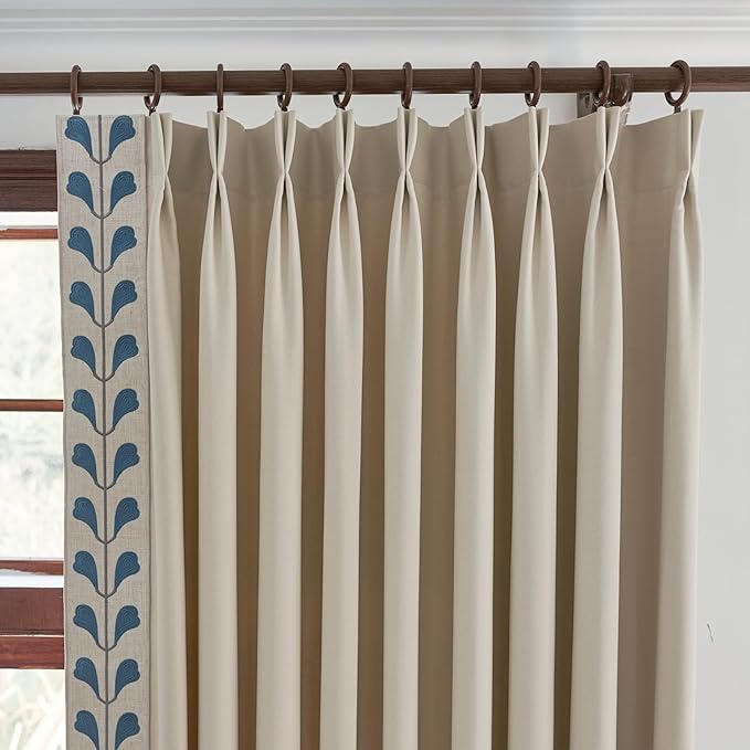 Cotton Linen Solid Colour Curtains, Beige Pinch Pleat Curtains