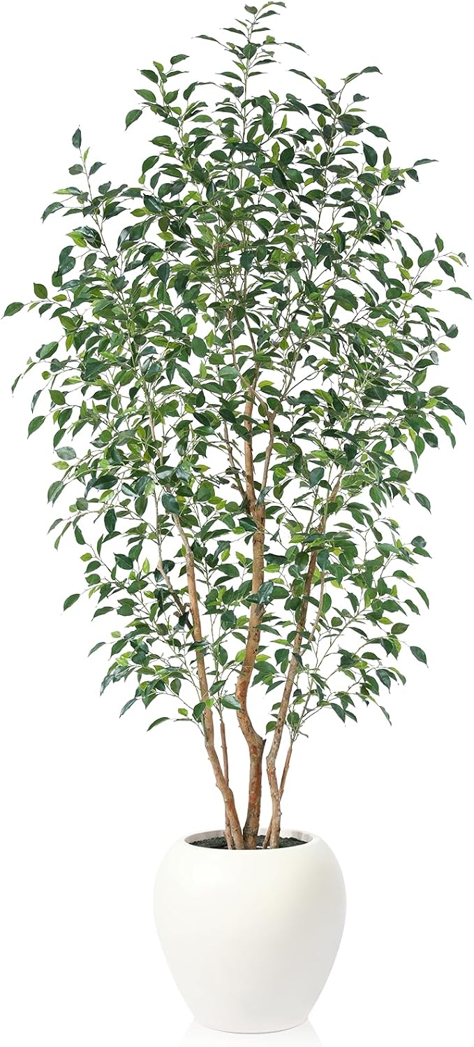 8FT Artificial Ficus Tree, Indoor Faux Ficus Plant with Realistic Leaves & Natural Wood Trunk