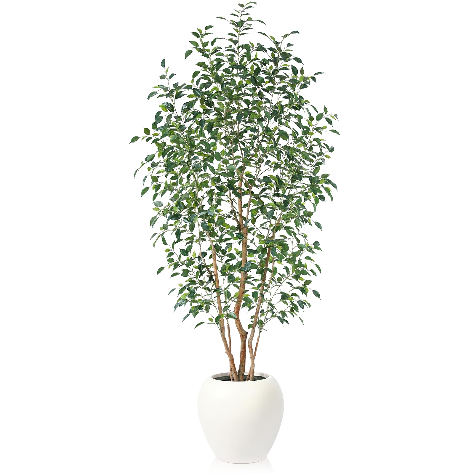 8FT Artificial Ficus Tree, Indoor Faux Ficus Plant with Realistic Leaves & Natural Wood Trunk