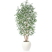 8FT Artificial Ficus Tree, Indoor Faux Ficus Plant with Realistic Leaves & Natural Wood Trunk