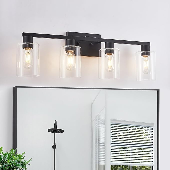 6-Light Vanity Lights,Large Vanity Light for Bathroom Black Vanitii Lights with Clear Glass