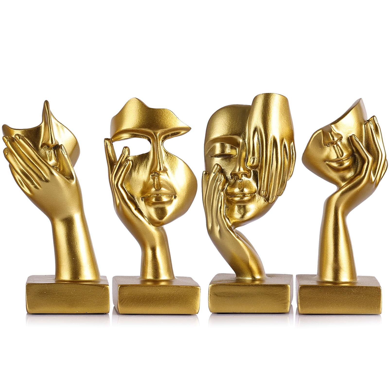 Abstract Thinker Figurine Set of 4,Modern Home Art Face Small Statue for Accents