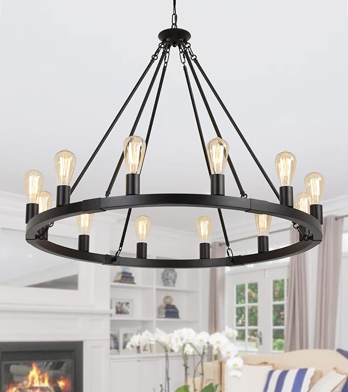 Large Farmhouse Wagon Wheel Chandelier