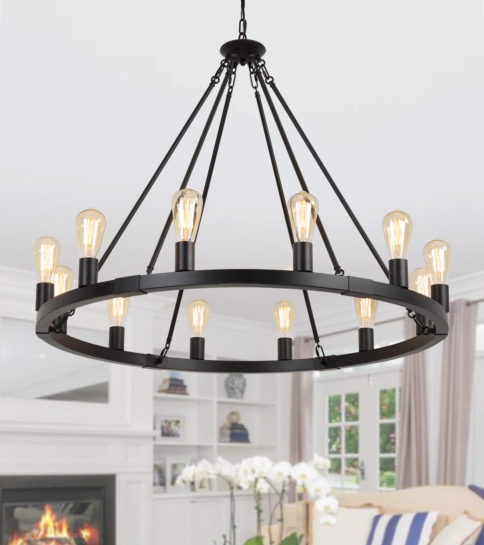 Large Farmhouse Wagon Wheel Chandelier