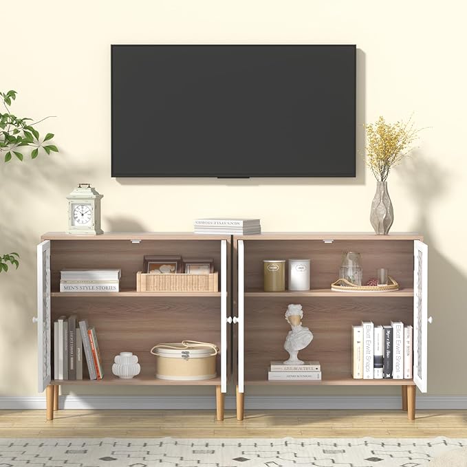 Carved Accent Cabinet with Doors, Kitchen Buffet Cabinet Flower Patten