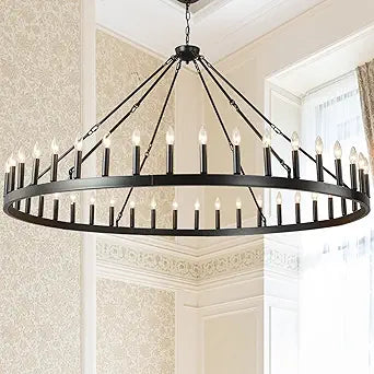 Black Wagon Wheel Chandelier 40 inch,20-Light Farmhouse Wagon Wheel