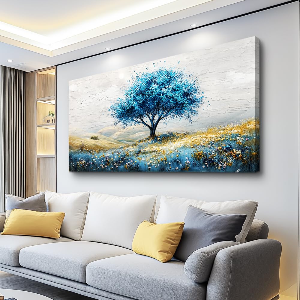Large Canvas Wall Art For Living Room Wall Decor For Bedroom Blue Tree Landscape Wall