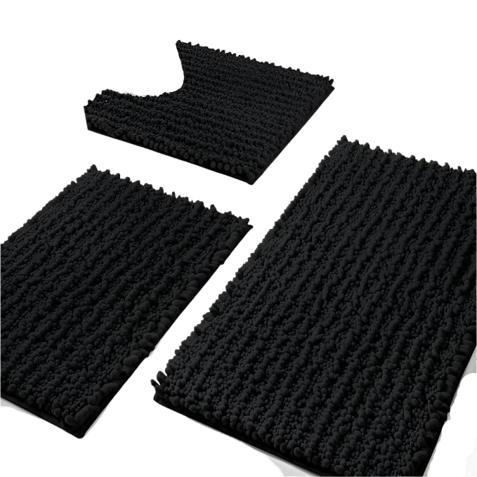 Bathroom Rugs Sets 3 Piece, Fluffy Plush Chenille Baht Room Mats Sets