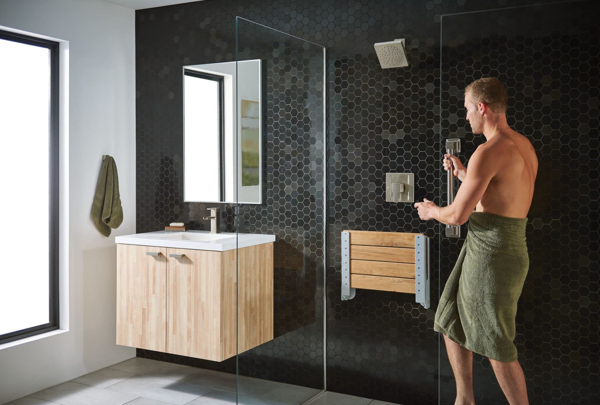 Moen 90 Degree Brushed Nickel Posi-Temp Modern Shower Trim Kit, Valve Required, TS2712BN