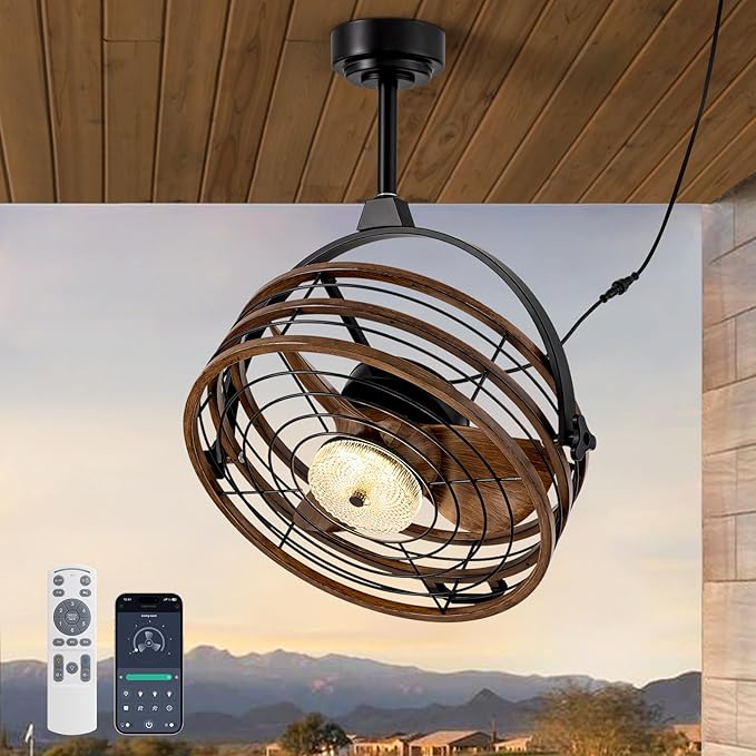 23'' Outdoor Ceiling Fans with Lights, Gazebo Fan Wet Rated Remote&APP Control