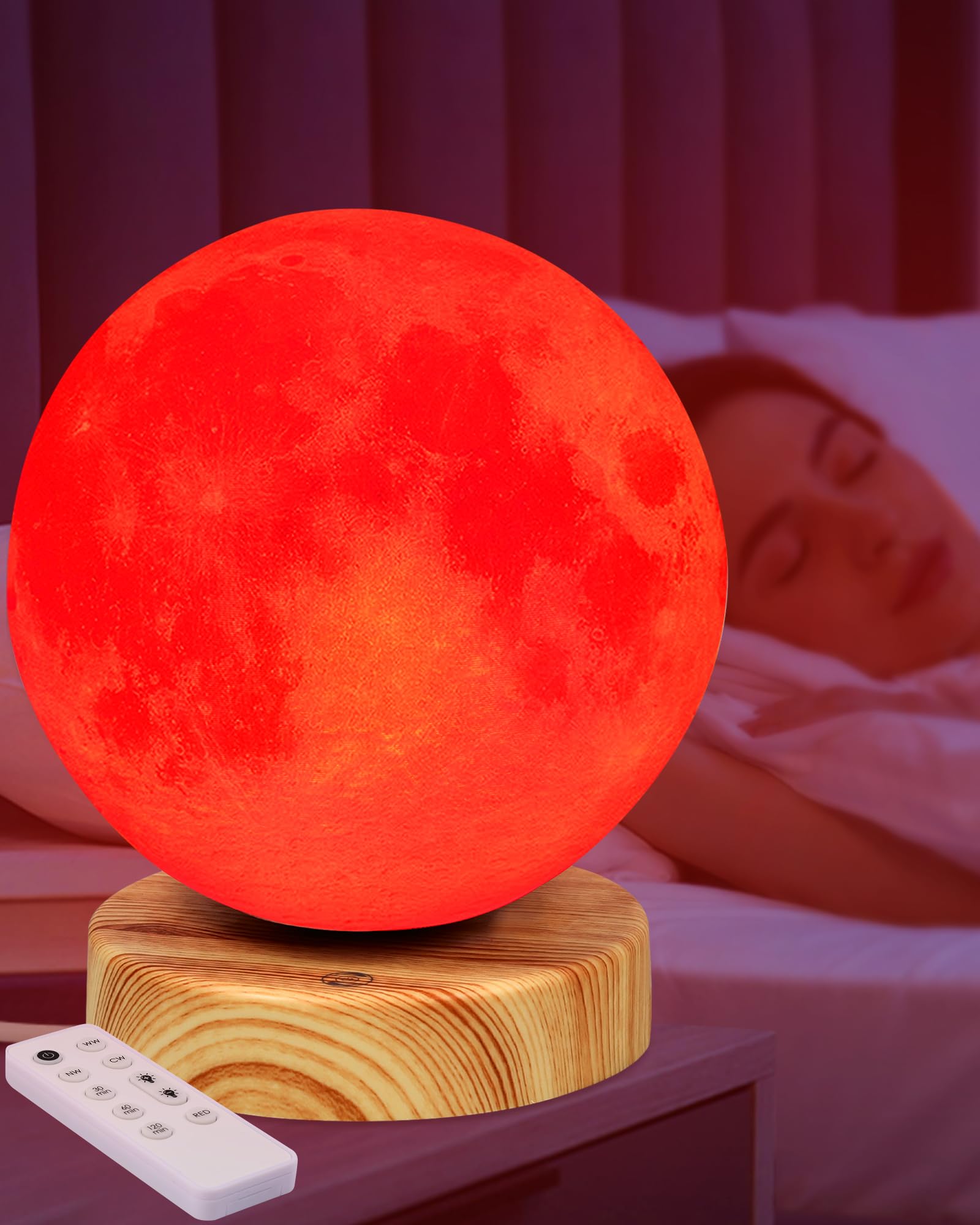 Night Light Lamp for Sleep 670nm Red Moon Nightlight Desk Lamp with Multi