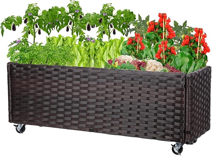 Raised Garden Bed - Rattan Raised Bed Wicker Elevated Raised Garden Bed