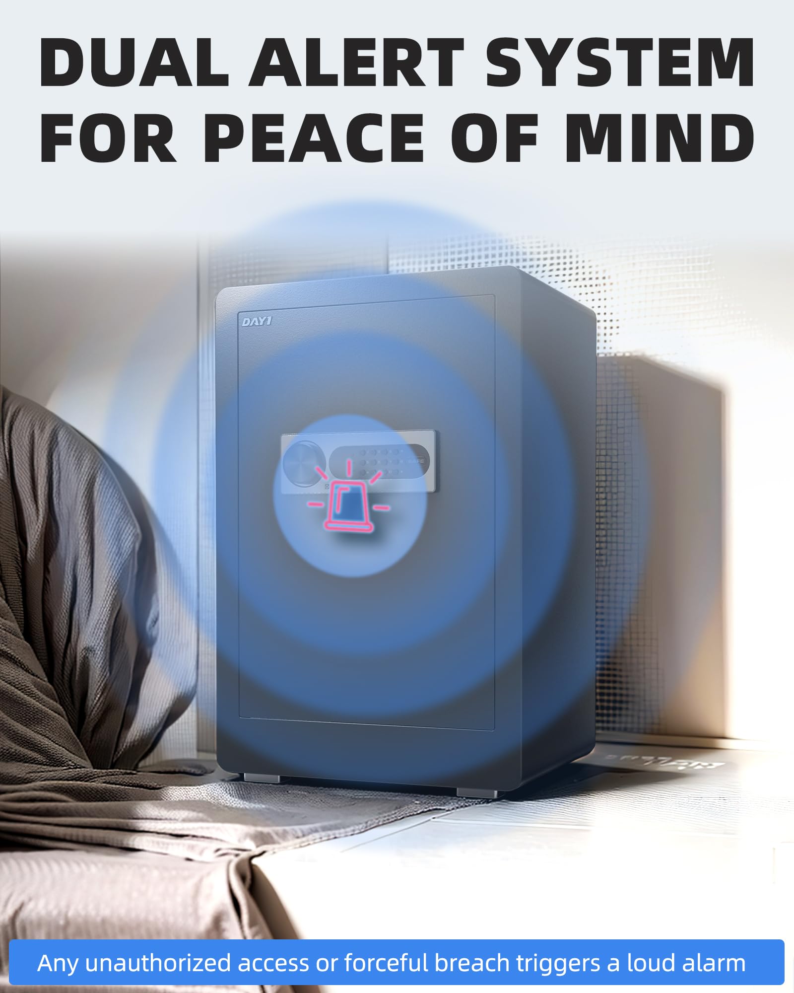 DAYI Safe Box, 3.0 Cubic Feet Home Safes with Fireproof Waterproof Bag, Security Safe for Money Cash Documents, Digital Keypad, Dual Alarm System, Removable Shelf - D-60